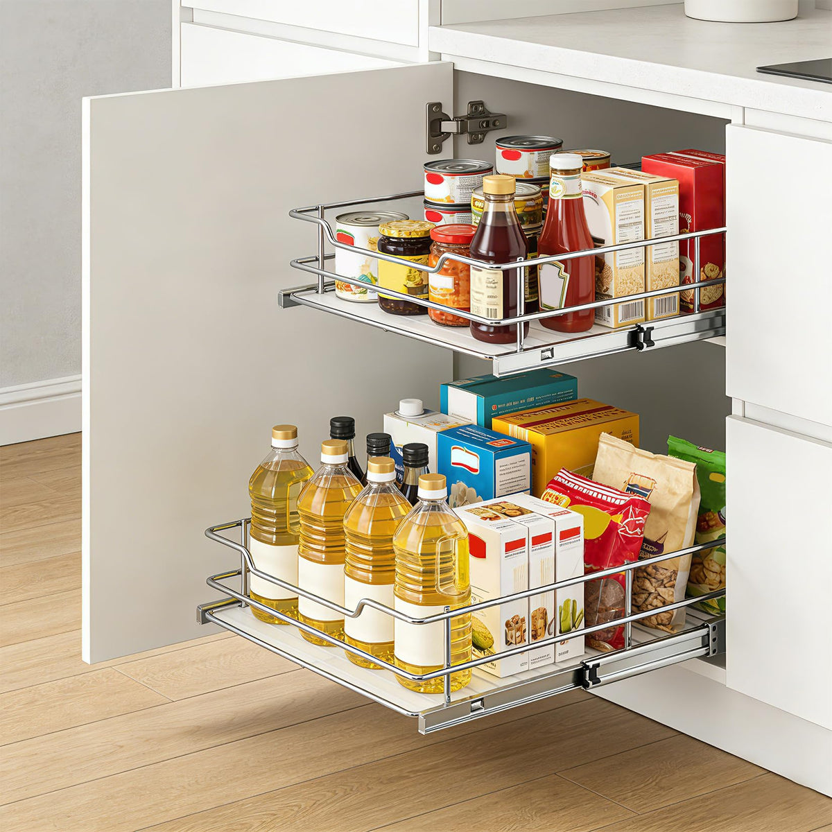 Organizador extraíble Garvee de metal 50x53 cm plata para ollas y sartenes en armarios de cocina