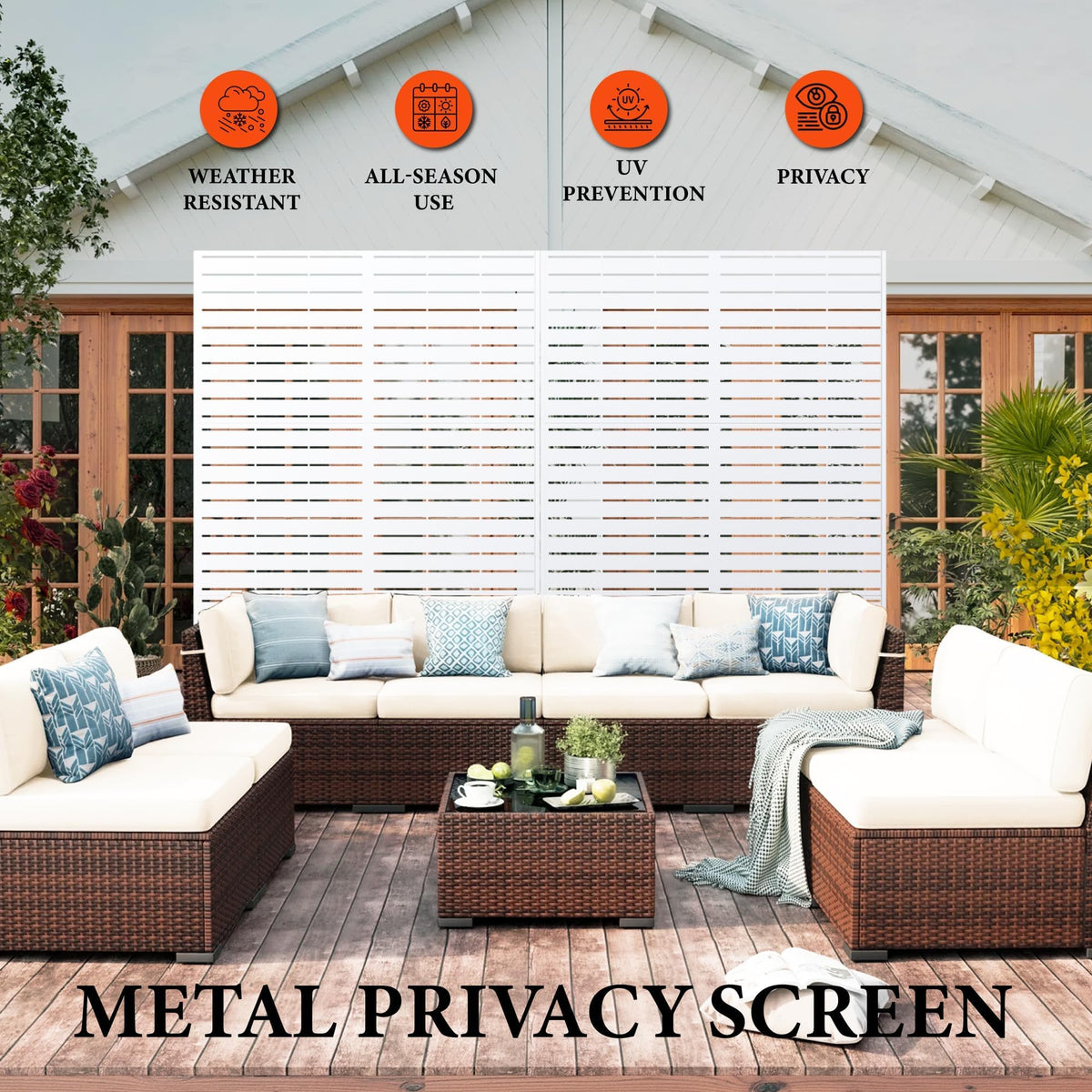 Biombo separador Garvee de aluminio blanco 3 paneles diseño louver 120x55x180 cm para interior y exterior